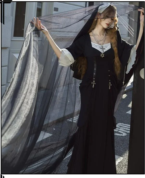 Night Cathedral - Halloween Nun Lolita OP Suit Gothic Dress Set - Image 21