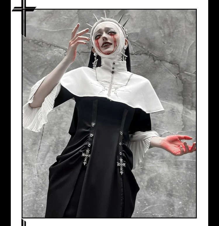Night Cathedral - Halloween Nun Lolita OP Suit Gothic Dress Set - Image 3