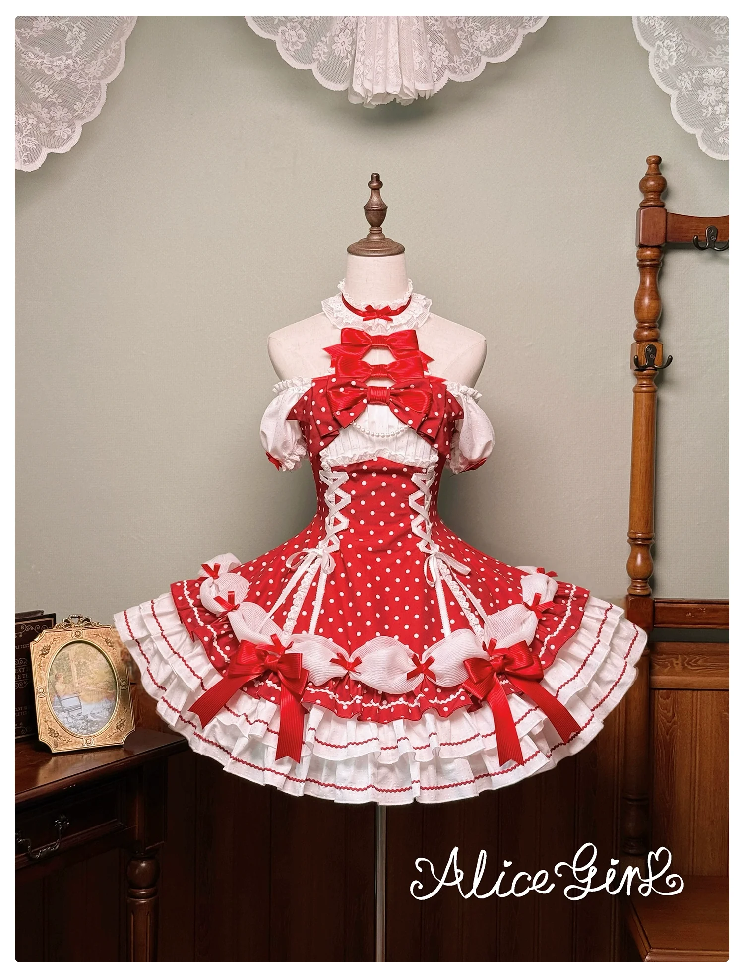 Alice Girl - Old School Polka Dots - Halter Neck Sweet Lolita OP Dress - Image 53
