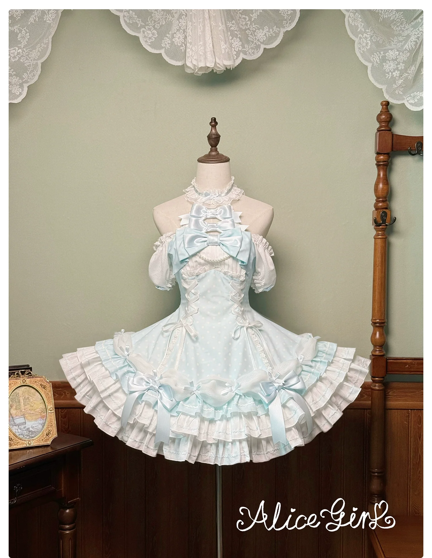 Alice Girl - Old School Polka Dots - Halter Neck Sweet Lolita OP Dress - Image 6