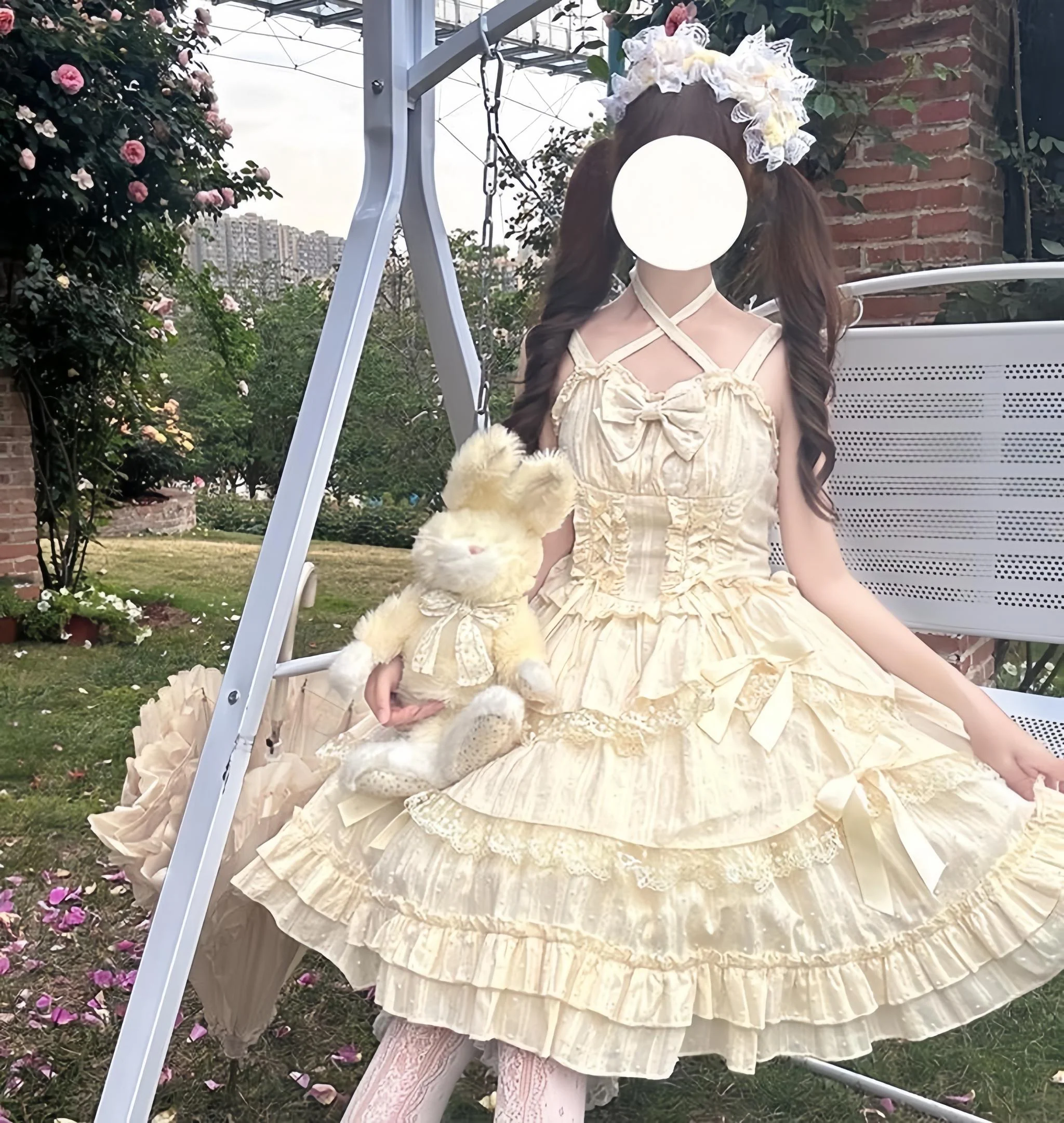 Miss Pearl - Halter Neck Sweet Lolita JSK Dress, Tiered Skirt - Image 4