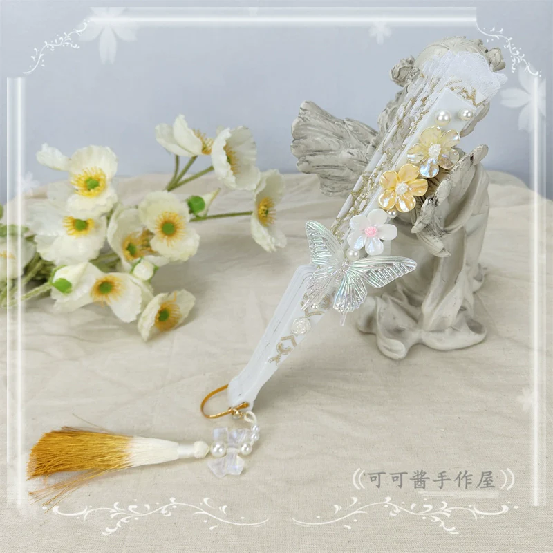 Han Lolita Fan Decorative Folding Fan with Butterfly and Flowers Tassel - Image 10