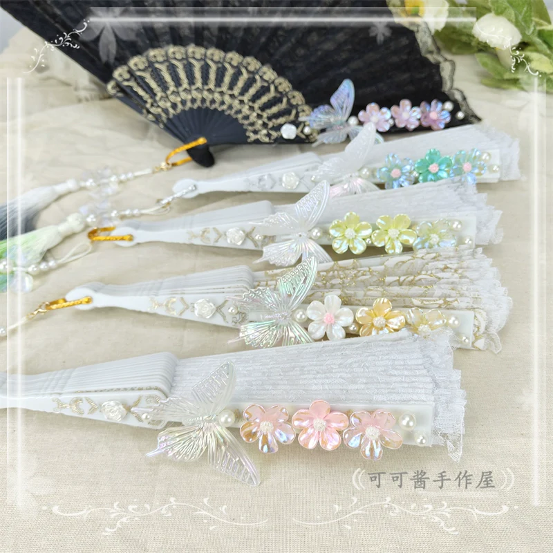 Han Lolita Fan Decorative Folding Fan with Butterfly and Flowers Tassel - Image 16