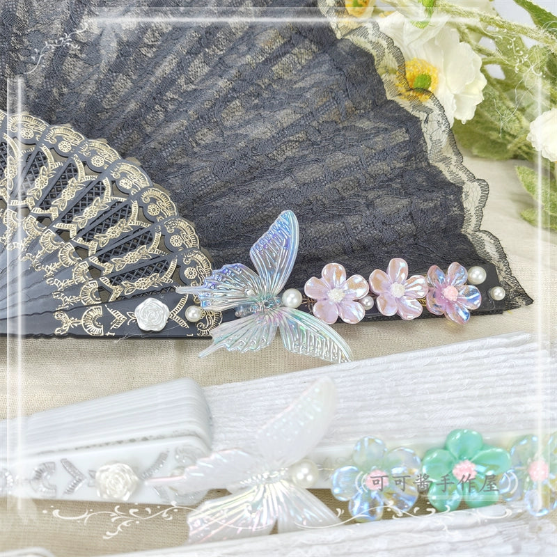 Han Lolita Fan Decorative Folding Fan with Butterfly and Flowers Tassel - Image 19