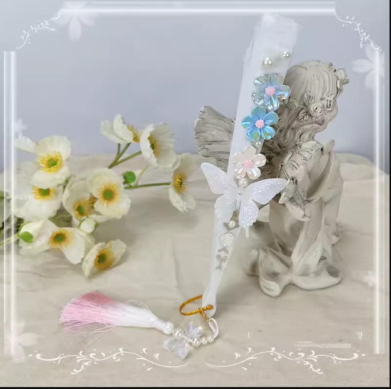 Han Lolita Fan Decorative Folding Fan with Butterfly and Flowers Tassel - Image 4
