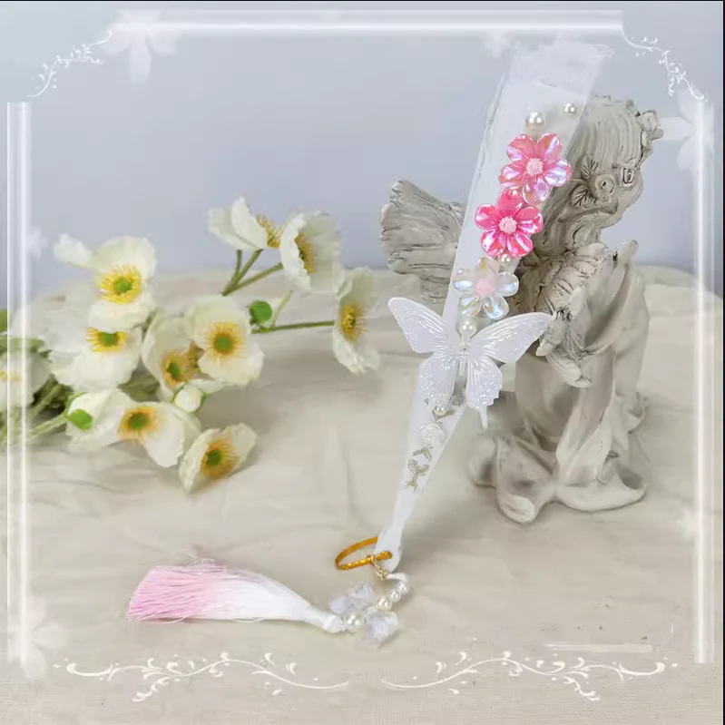 Han Lolita Fan Decorative Folding Fan with Butterfly and Flowers Tassel - Image 5