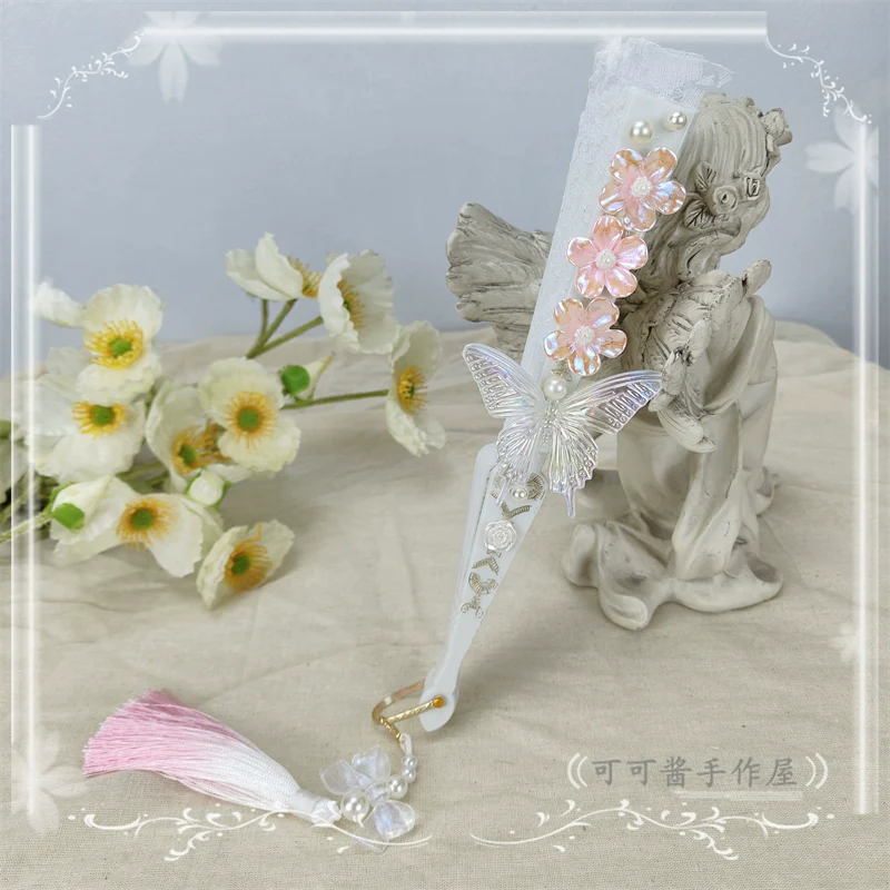 Han Lolita Fan Decorative Folding Fan with Butterfly and Flowers Tassel - Image 6