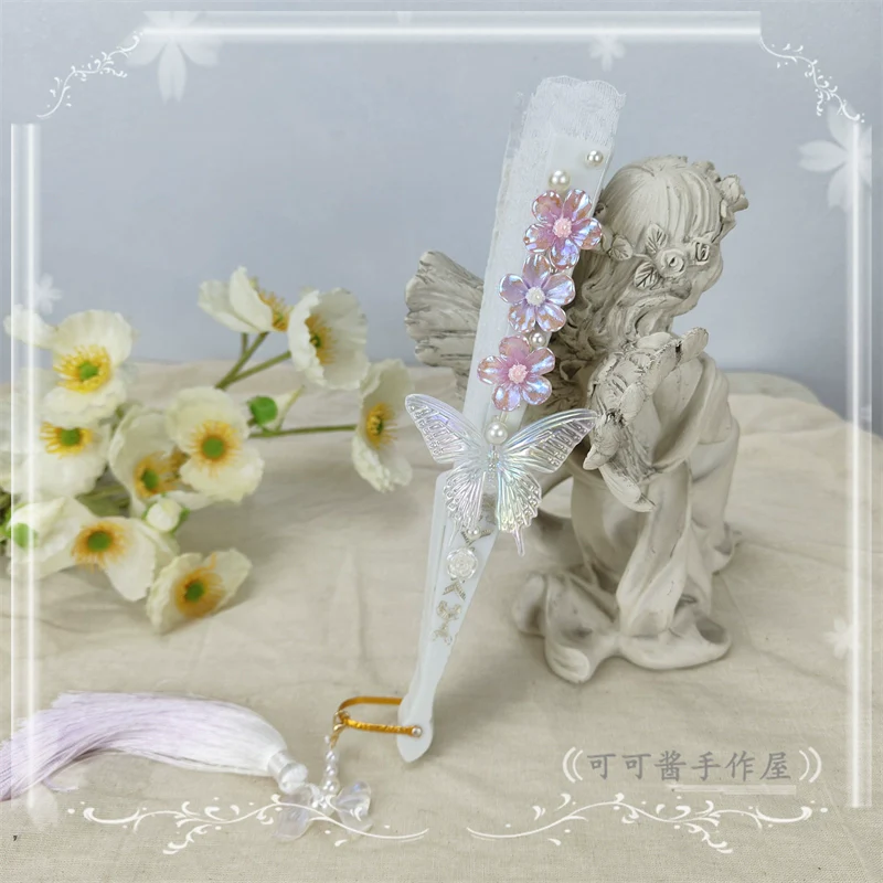 Han Lolita Fan Decorative Folding Fan with Butterfly and Flowers Tassel - Image 8