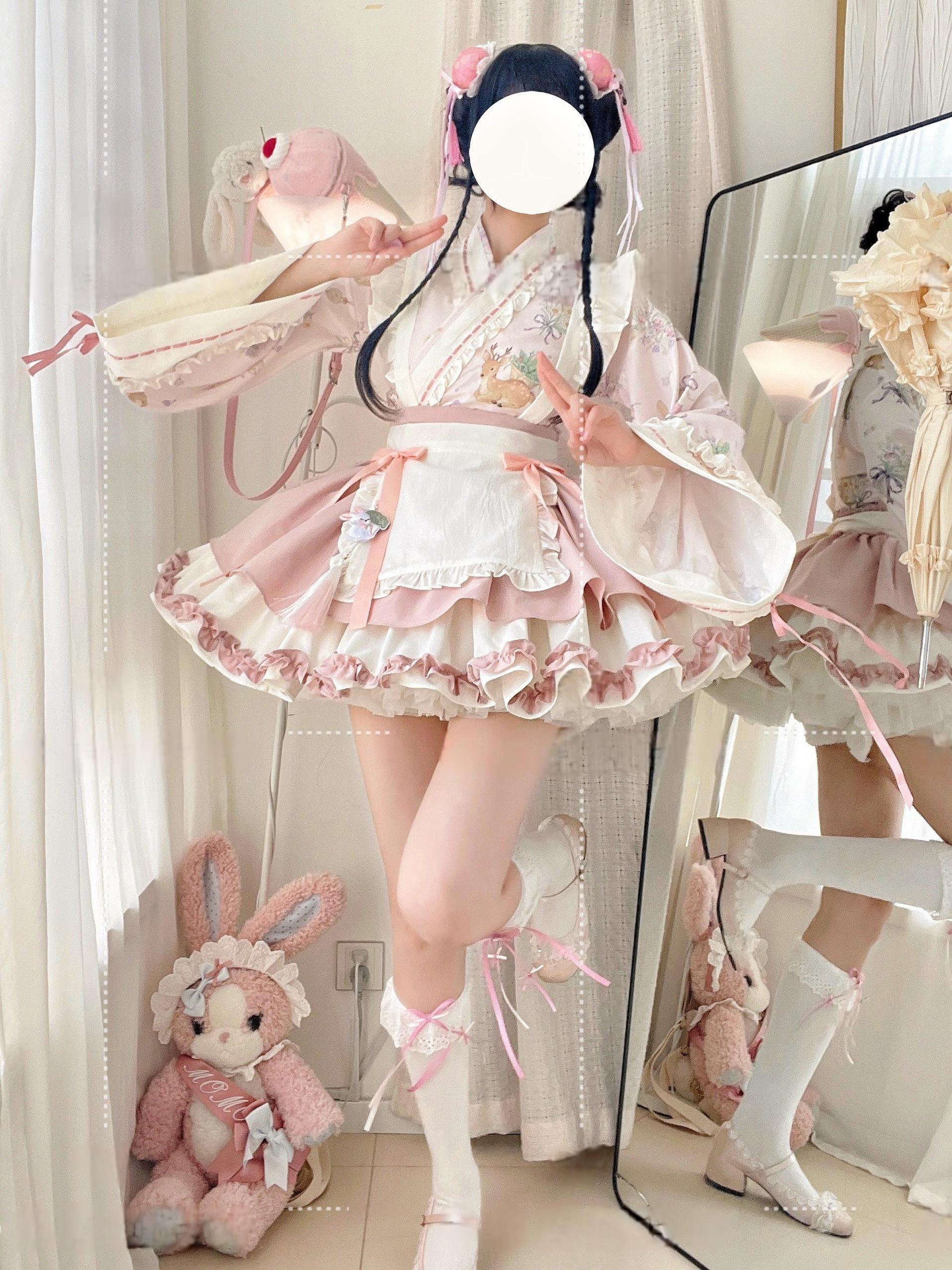 Qianmu - Little Herbalist - Han Lolita Skirt Outfit with Cross-collar Blouse and Apron - Image 3