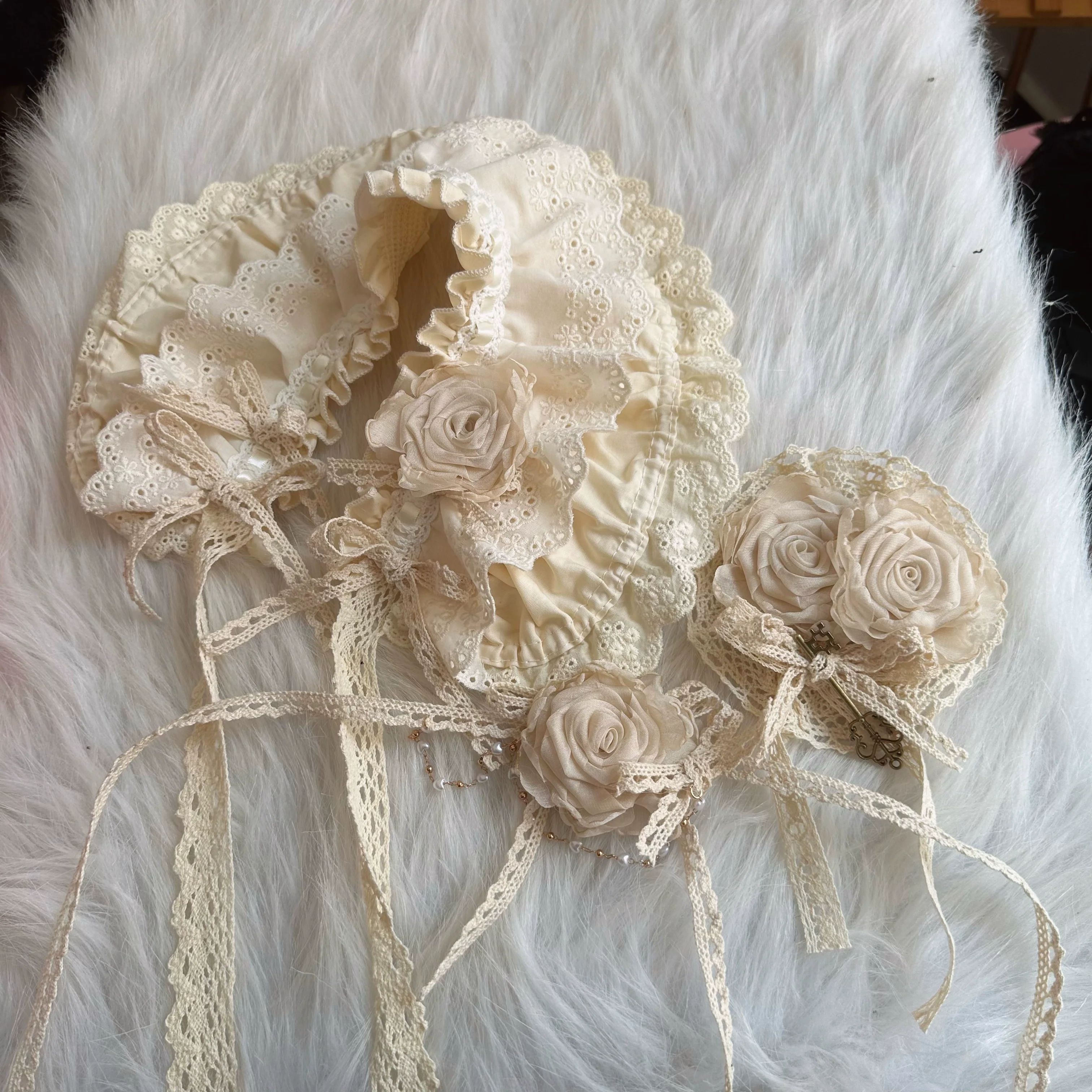 Handmade Cotton Lolita Bonnet Rose Elements BNT - Image 12