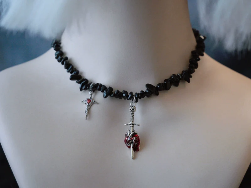 Strange Sugar - Handmade Gothic Lolita Choker, Multiple Pendant - Image 9