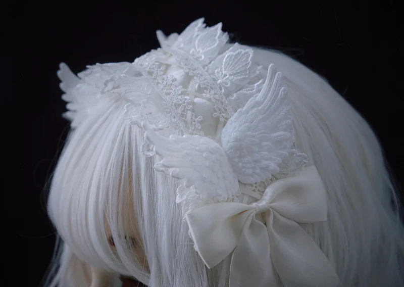 Strange Sugar - Gothic Lolita White Lace Angel Wings Hairband - Image 4