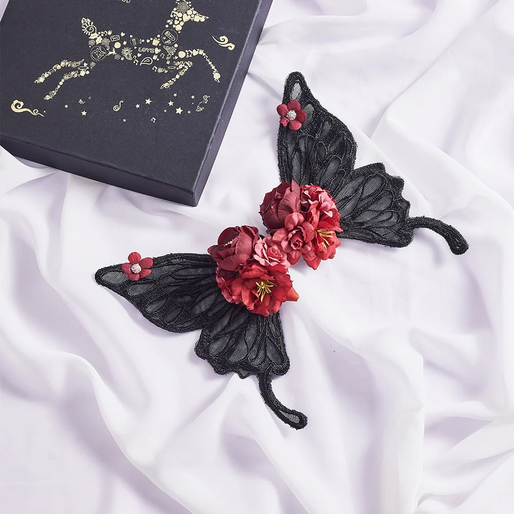 Sugar Time - Gothic Lolita Black Lace Wing Hairclips - Image 5