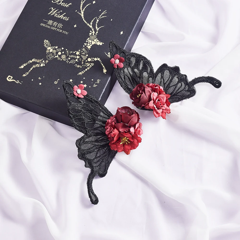 Sugar Time - Gothic Lolita Black Lace Wing Hairclips - Image 6