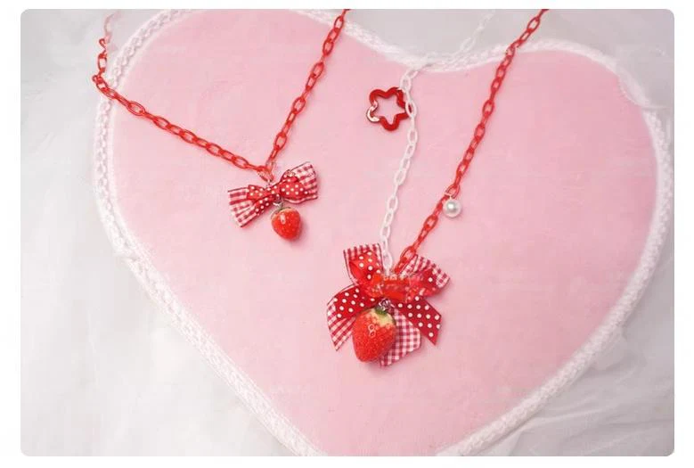 Handmade Sweet Lolita Necklace, Strawberry Pendant - Image 4