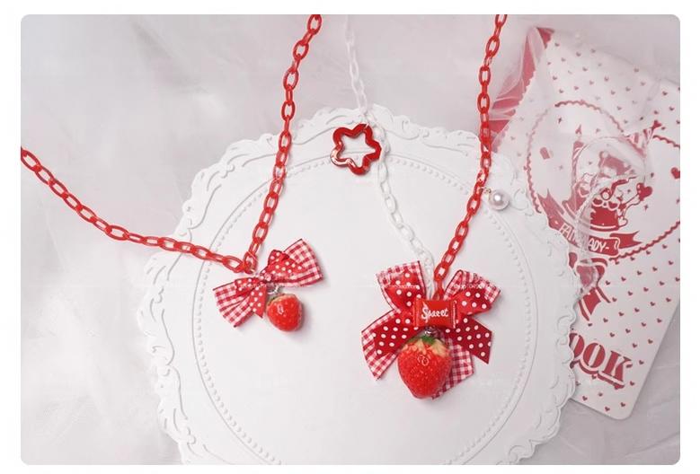 Handmade Sweet Lolita Necklace, Strawberry Pendant - Image 5