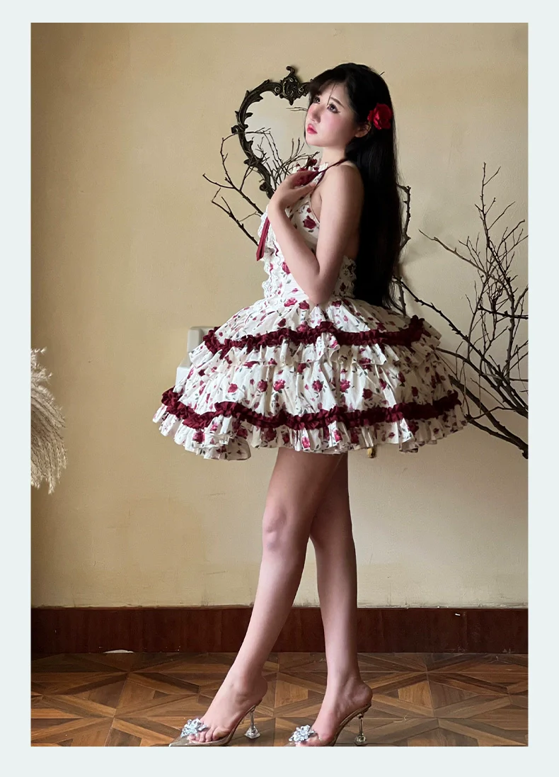 Diamond Honey Lolita - Heart Rose - Vintage Lolita Jumper Dress Retro Rose Lolita JSK - Image 11