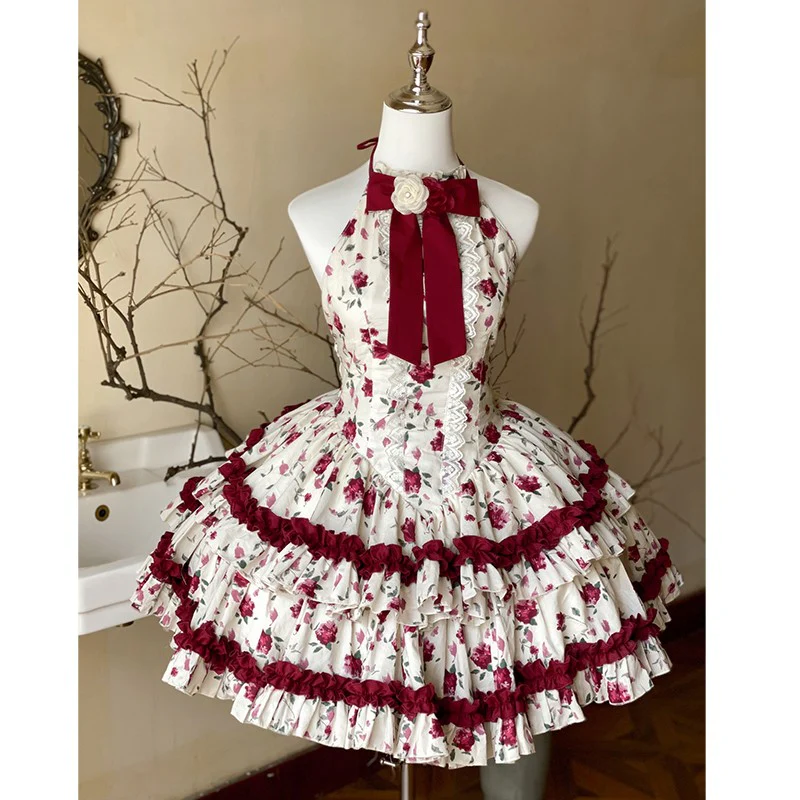 Diamond Honey Lolita - Heart Rose - Vintage Lolita Jumper Dress Retro Rose Lolita JSK - Image 2