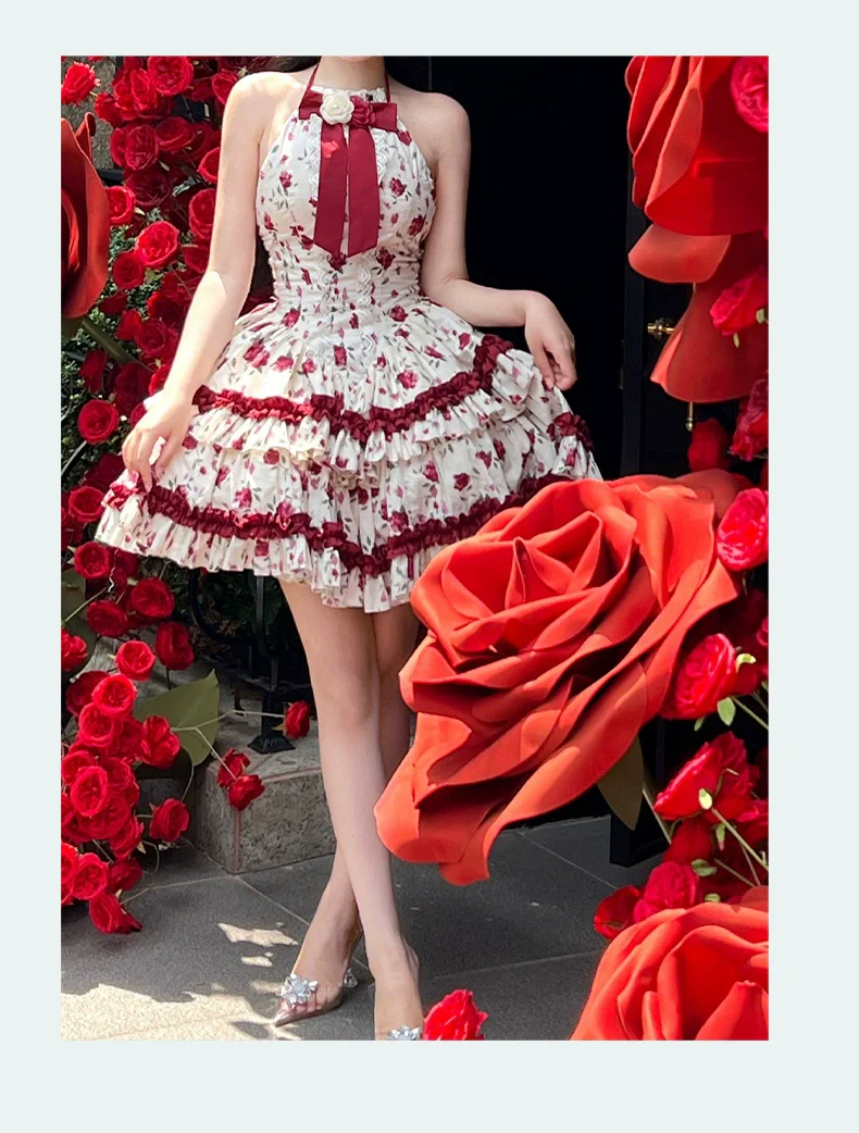 Diamond Honey Lolita - Heart Rose - Vintage Lolita Jumper Dress Retro Rose Lolita JSK - Image 22
