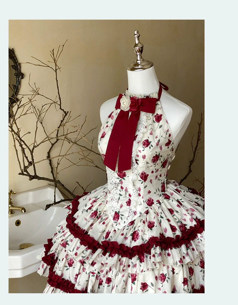 Diamond Honey Lolita - Heart Rose - Vintage Lolita Jumper Dress Retro Rose Lolita JSK - Image 3