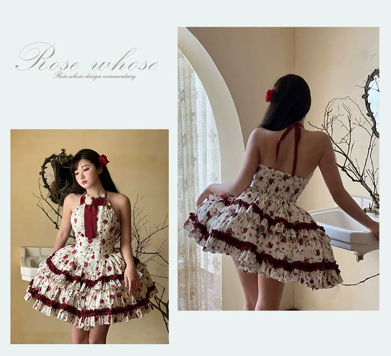 Diamond Honey Lolita - Heart Rose - Vintage Lolita Jumper Dress Retro Rose Lolita JSK - Image 7