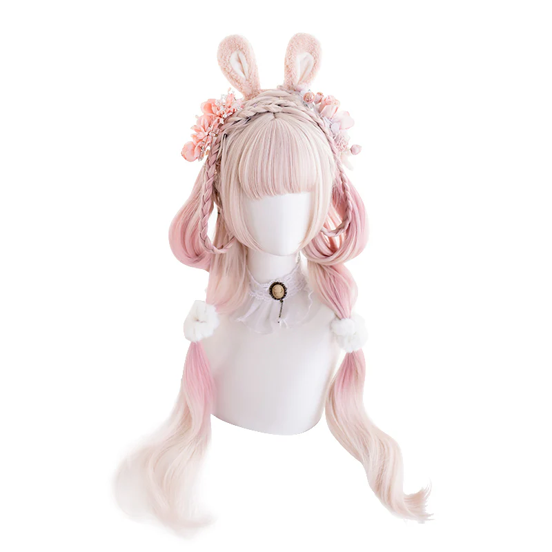 Hengji - Peony Rabbit - 75cm Long Curly Pink Princess Wig - Image 5
