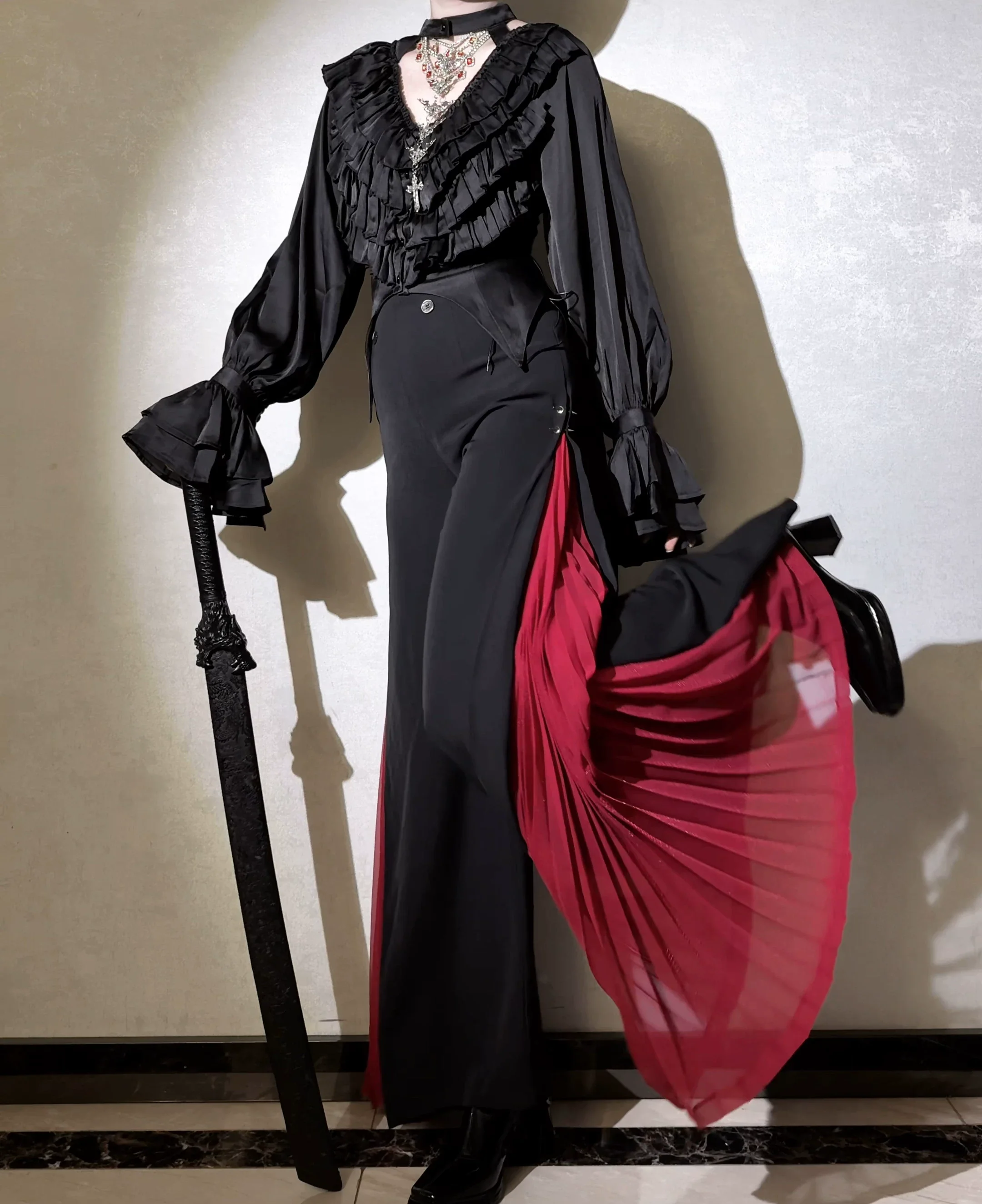 Knight Paradox - High Waist Ouji Lolita Pants, Side Pleats - Image 3
