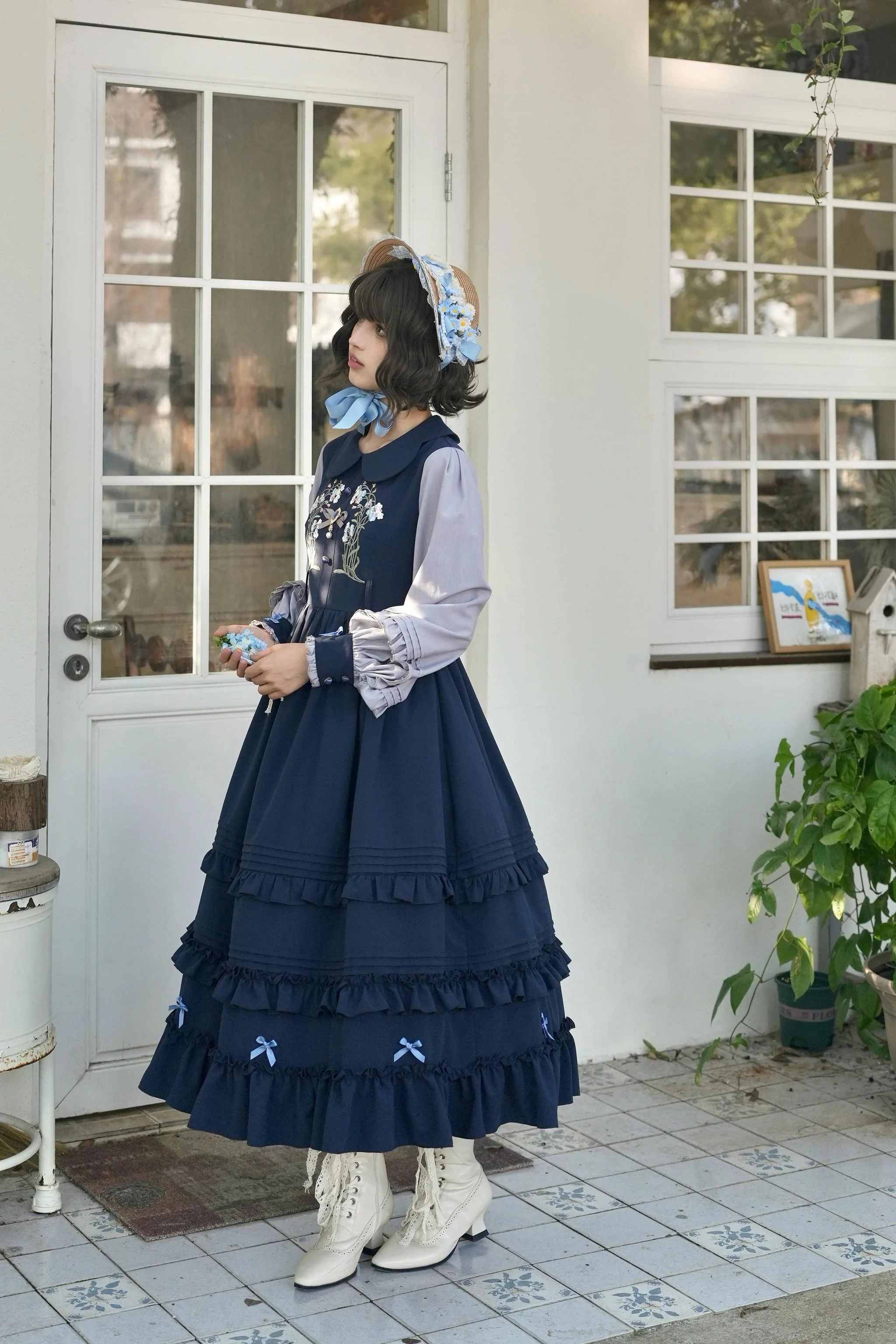Verdant Name - High-waisted Classic Lolita Dress, Embroidered Bellflower - Image 11