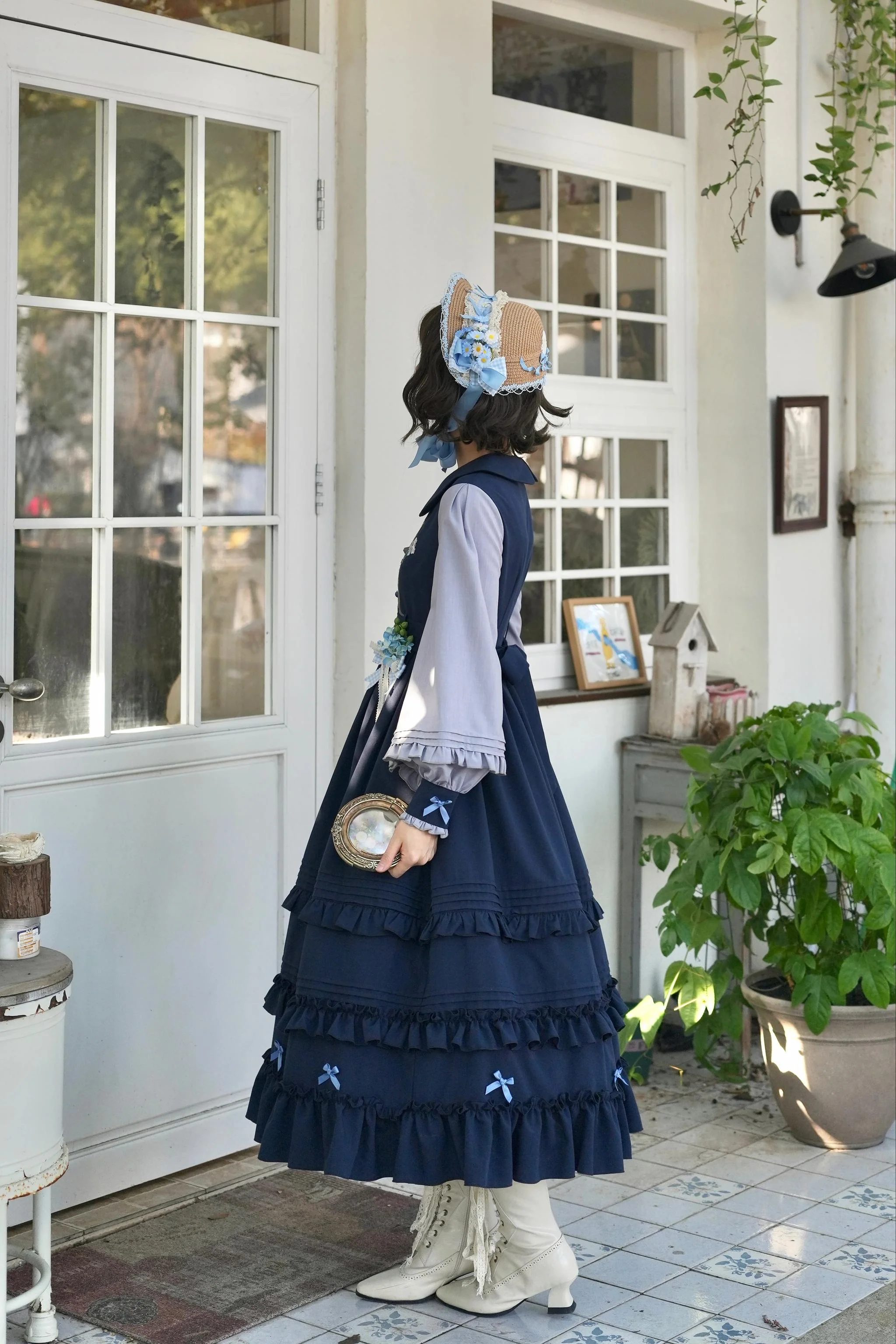 Verdant Name - High-waisted Classic Lolita Dress, Embroidered Bellflower - Image 12
