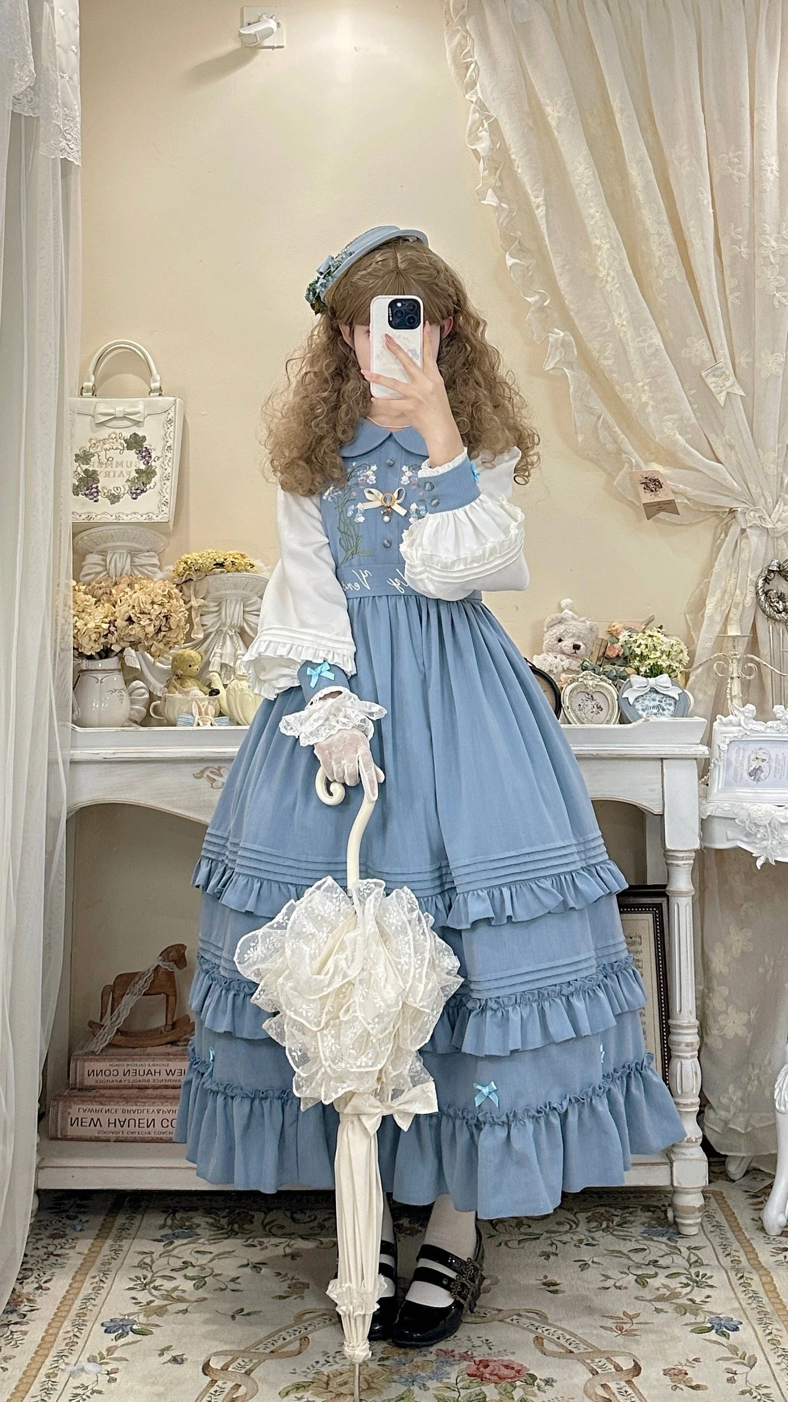 Verdant Name - High-waisted Classic Lolita Dress, Embroidered Bellflower - Image 21