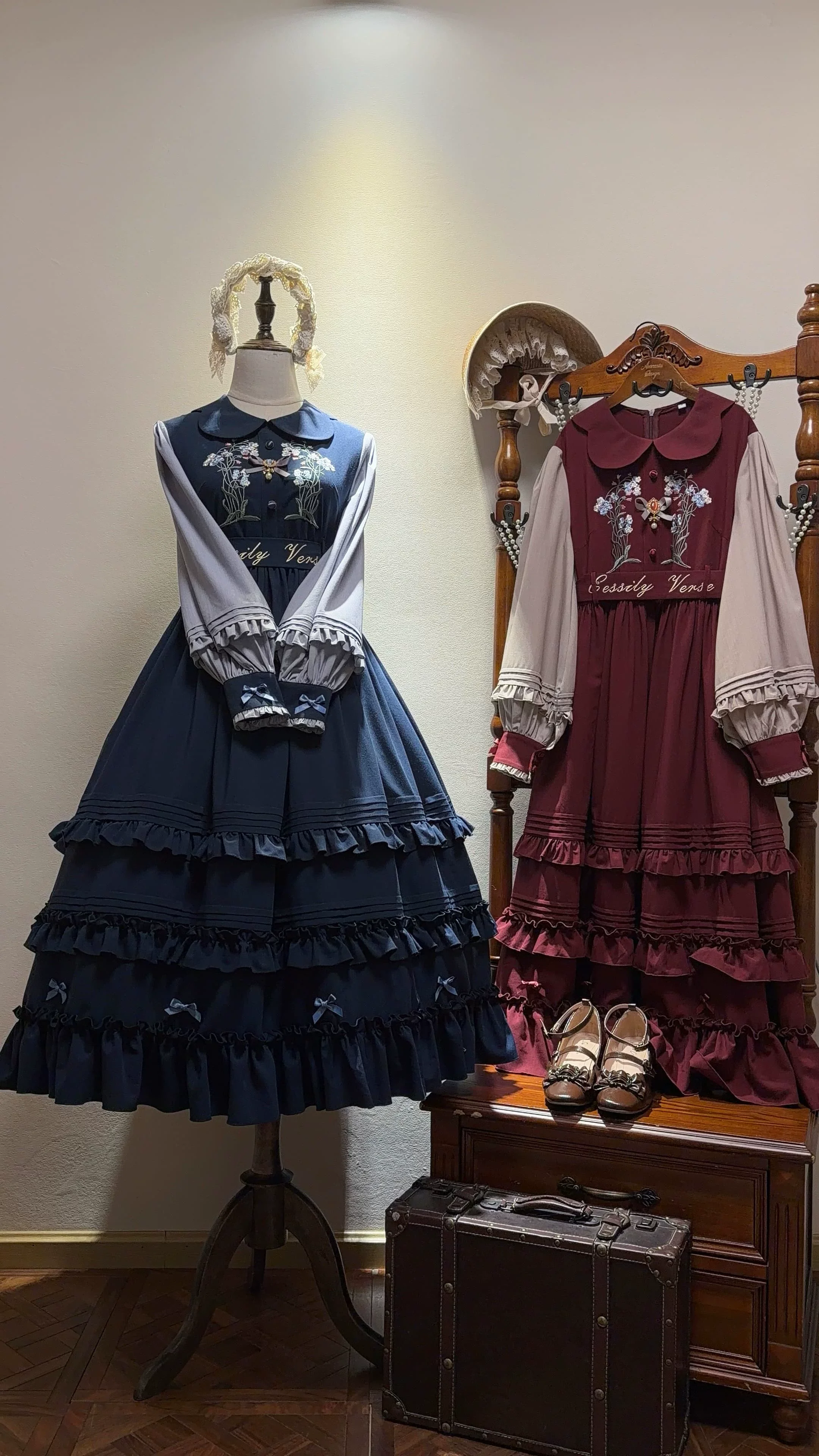 Verdant Name - High-waisted Classic Lolita Dress, Embroidered Bellflower - Image 26
