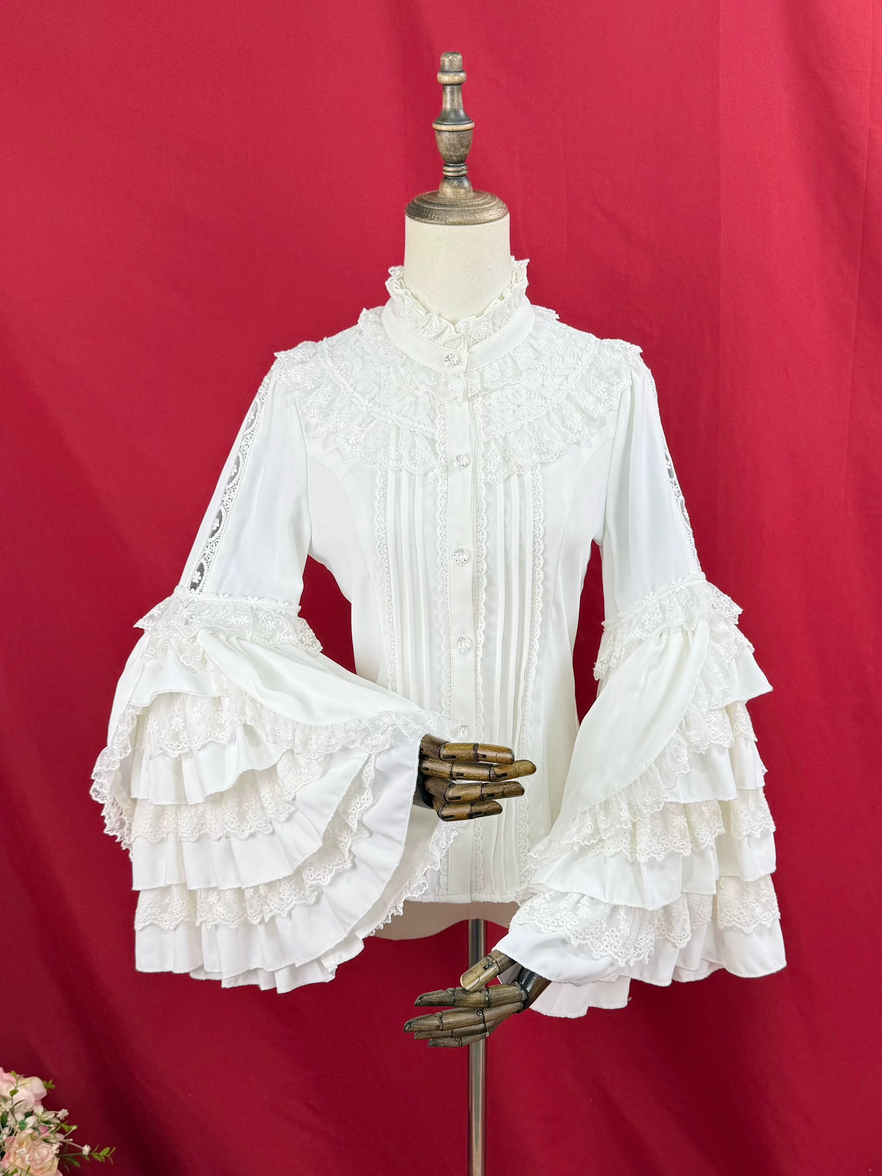 Hime Sleeved Classic Lolita Shirt, Detachable Bow - Image 4