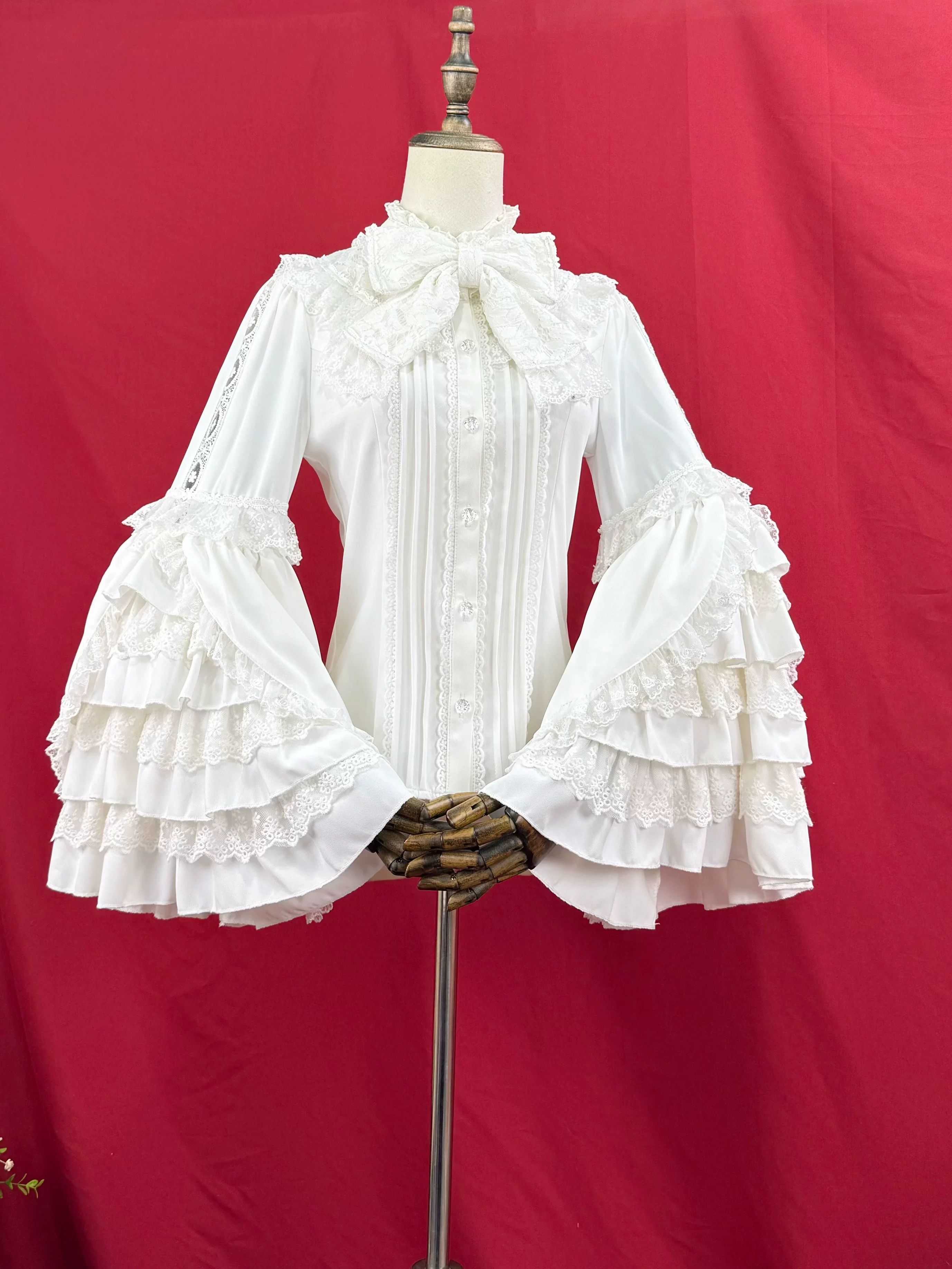 Hime Sleeved Classic Lolita Shirt, Detachable Bow - Image 5