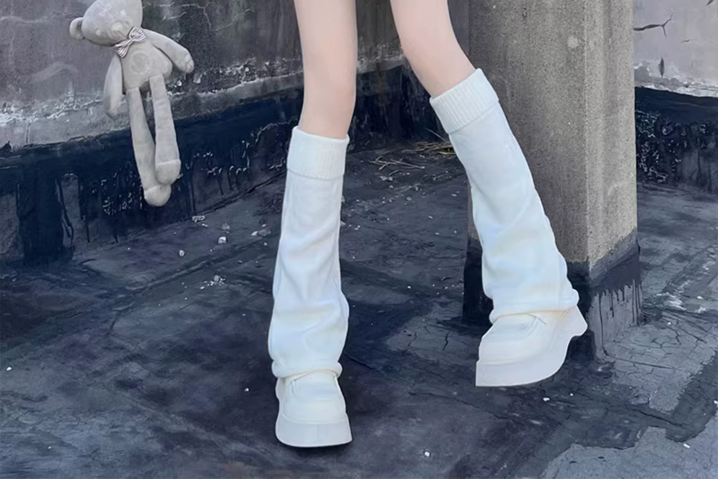 Hua Nai Cat - Winter Lolita Knit Leg Warmer Mid-Calf Socks - Image 8