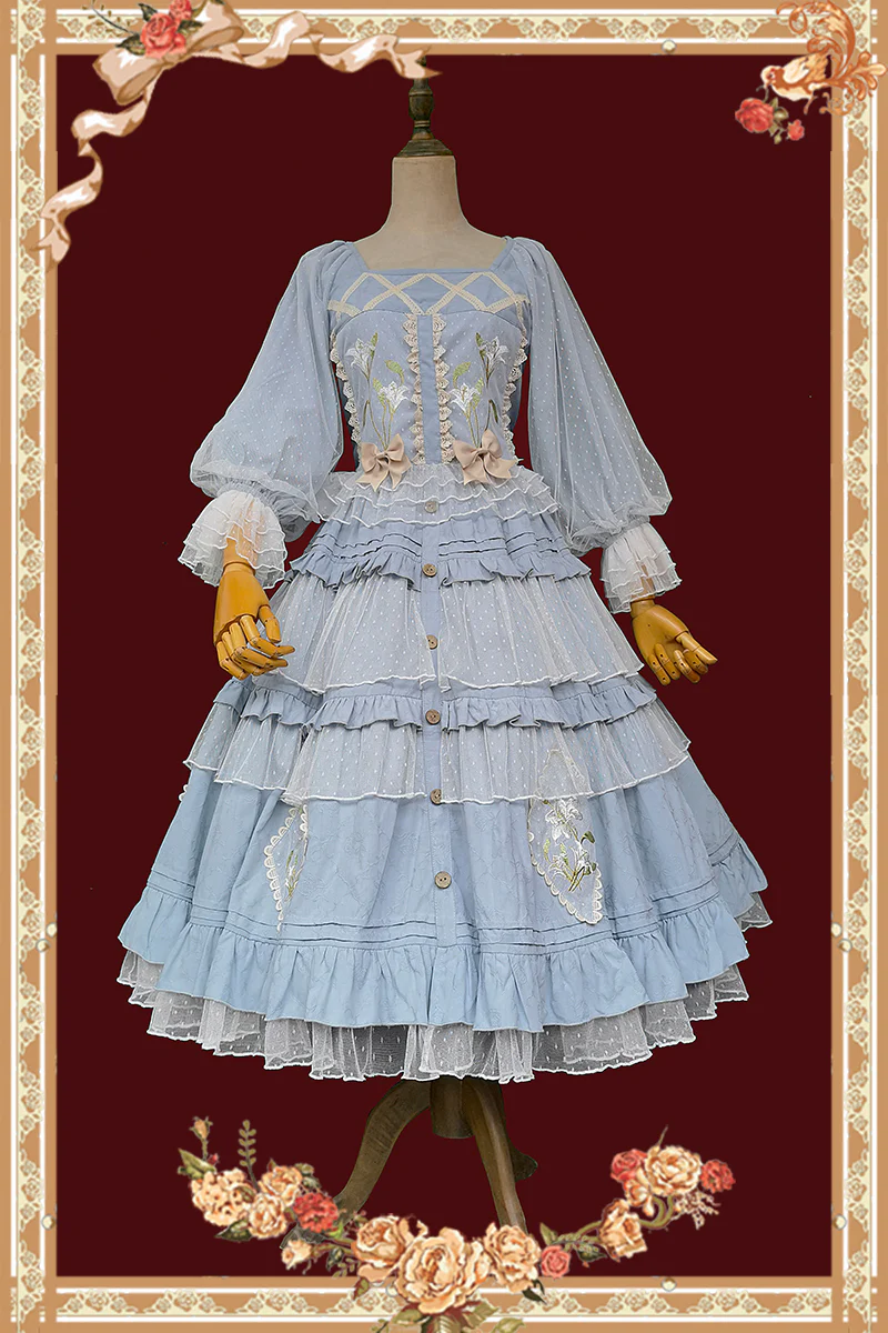 Melaleuca Lily - Embroidery Country Lolita Blouse and Skirt - Image 10