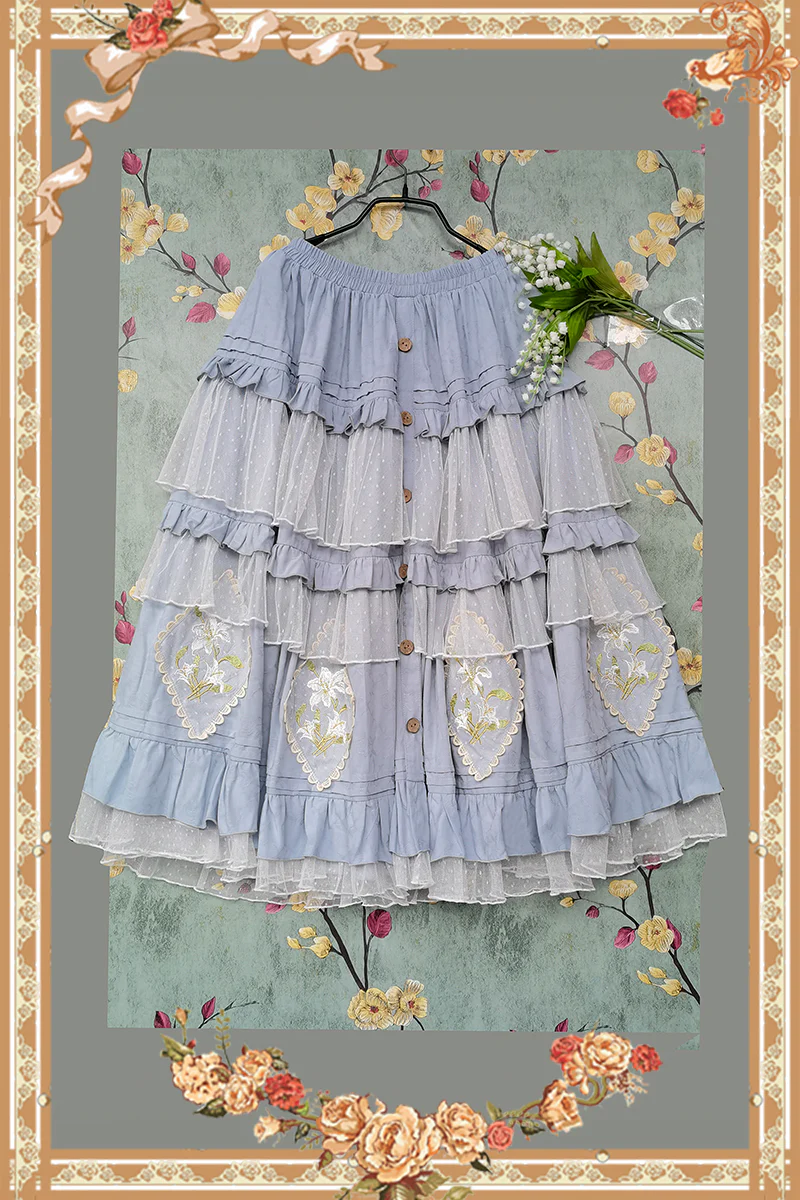 Melaleuca Lily - Embroidery Country Lolita Blouse and Skirt - Image 12