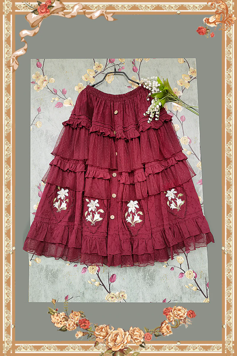 Melaleuca Lily - Embroidery Country Lolita Blouse and Skirt - Image 24