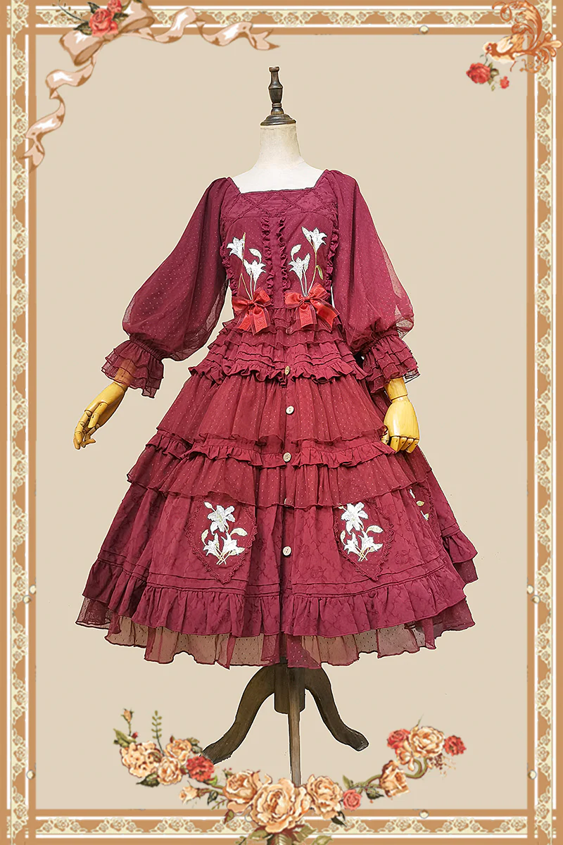 Melaleuca Lily - Embroidery Country Lolita Blouse and Skirt - Image 25