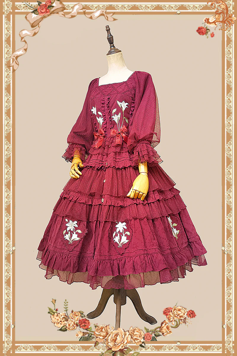 Melaleuca Lily - Embroidery Country Lolita Blouse and Skirt - Image 26