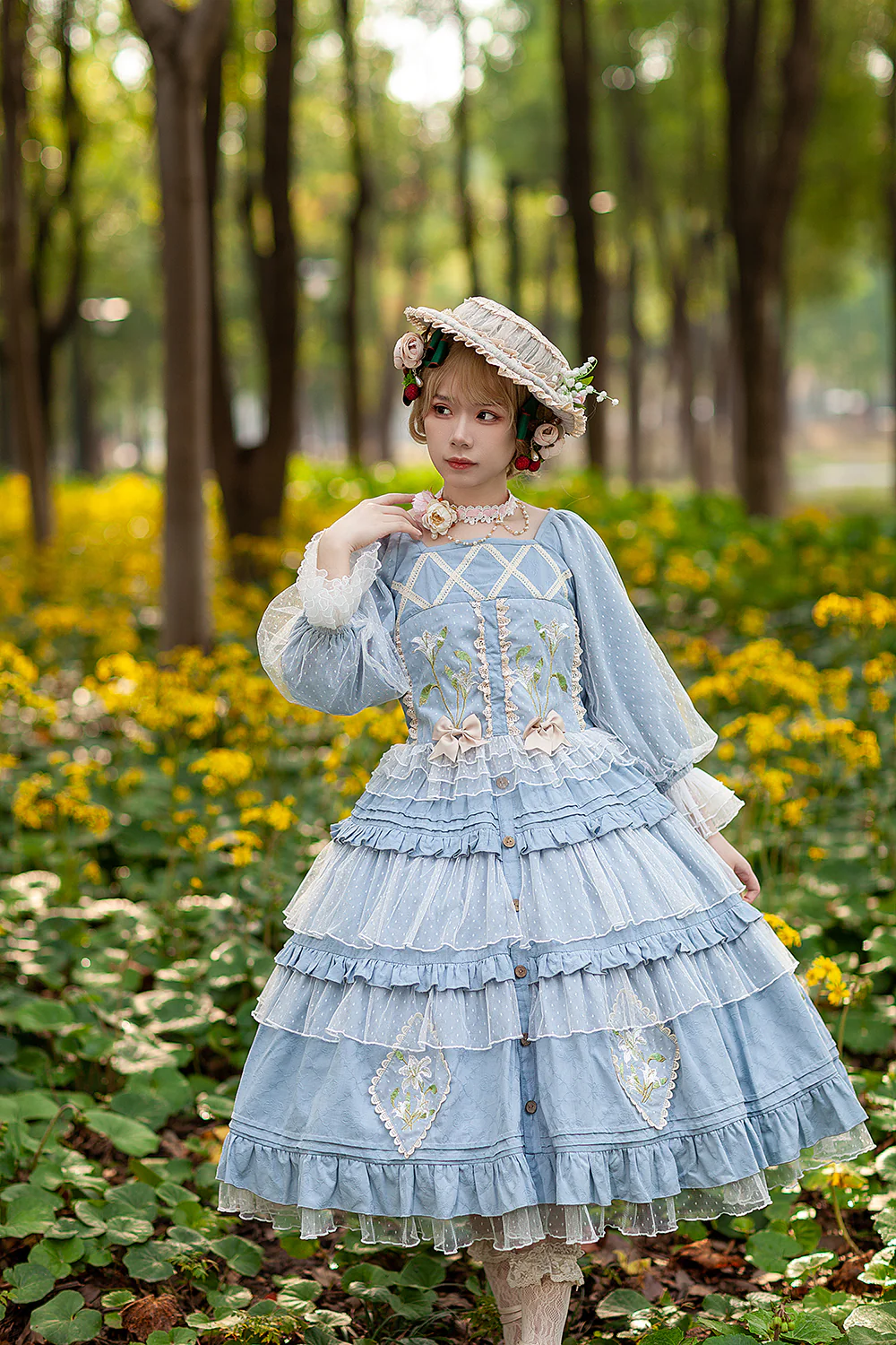 Melaleuca Lily - Embroidery Country Lolita Blouse and Skirt - Image 6