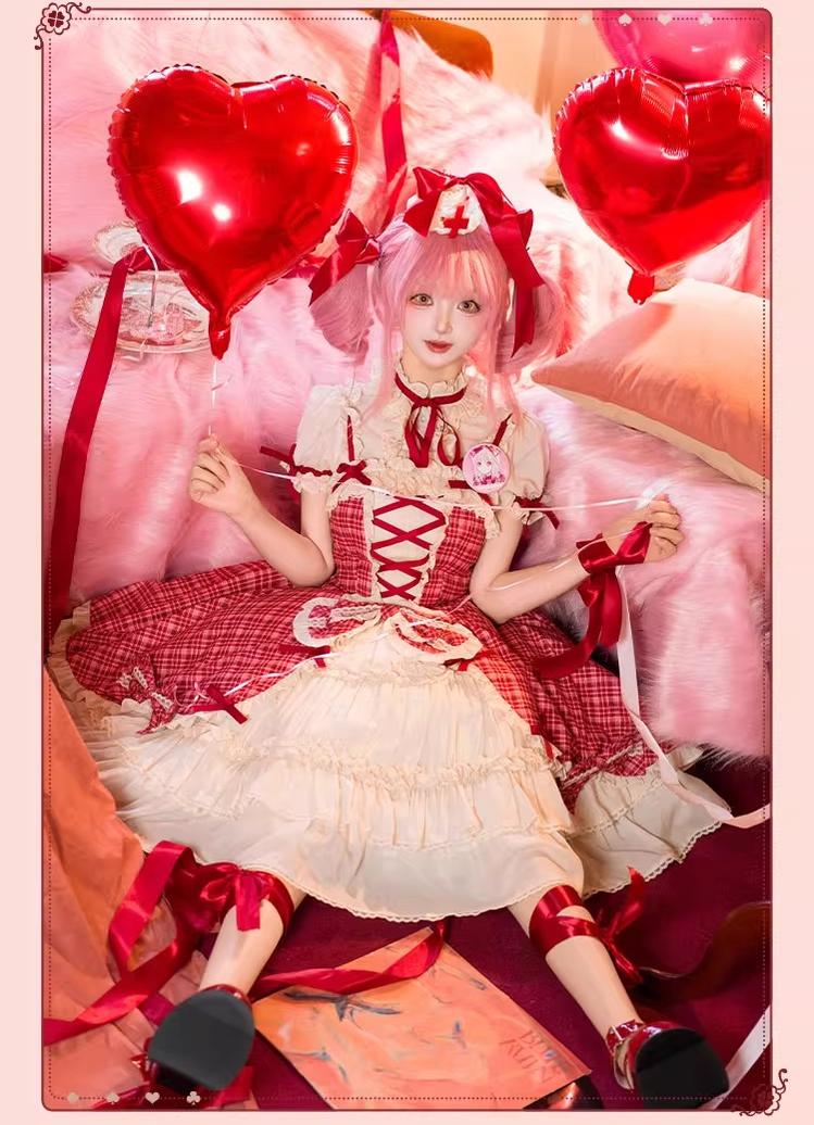 Confession Balloon - Red Plaid Cake Skirt - IP Collab Lolita Plaid JSK Dress - Image 8