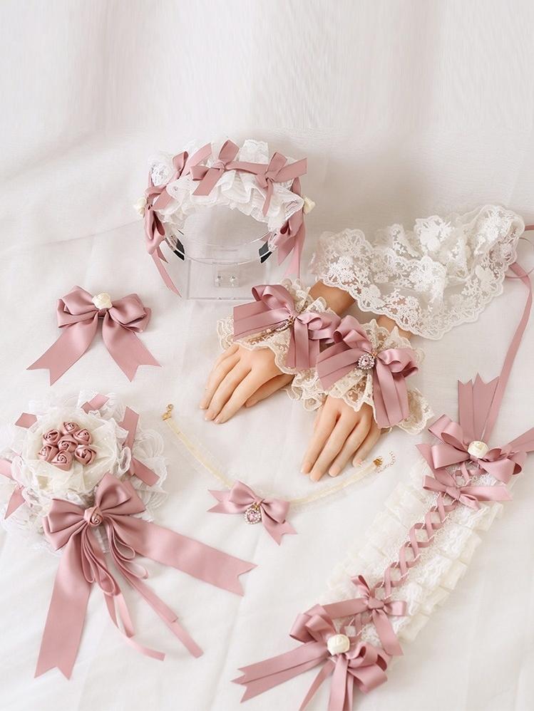 Xiaogui - Ivory & Pink Sweet Lolita Headdress Bridal Lace Headwear - Image 10