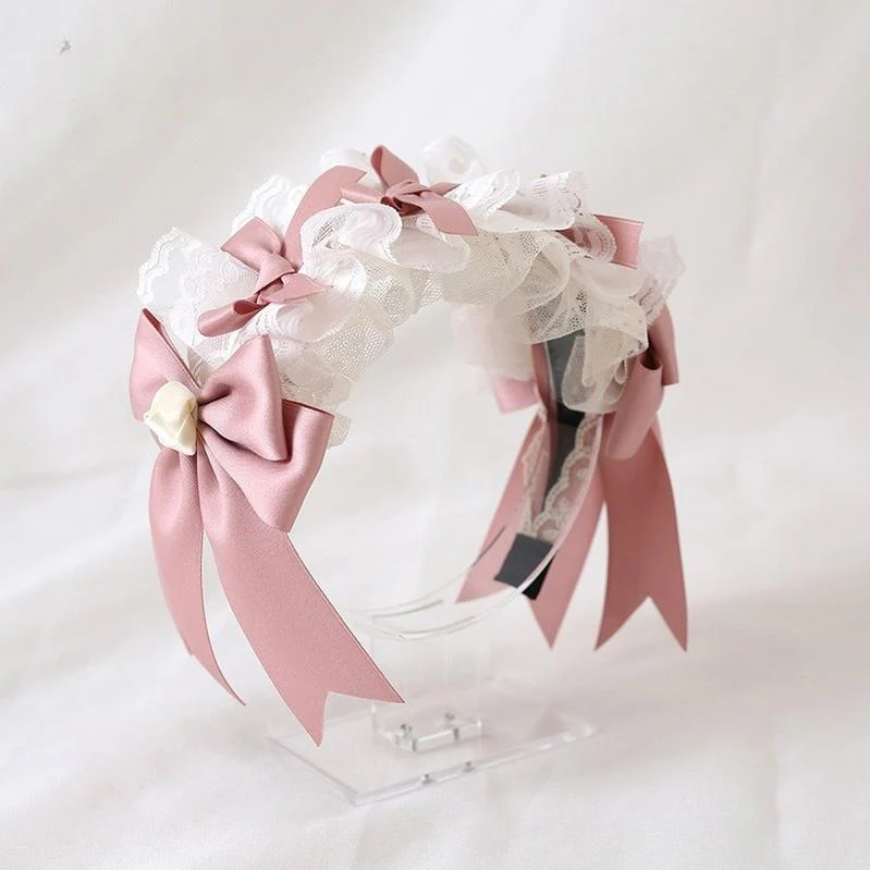 Xiaogui - Ivory & Pink Sweet Lolita Headdress Bridal Lace Headwear - Image 12