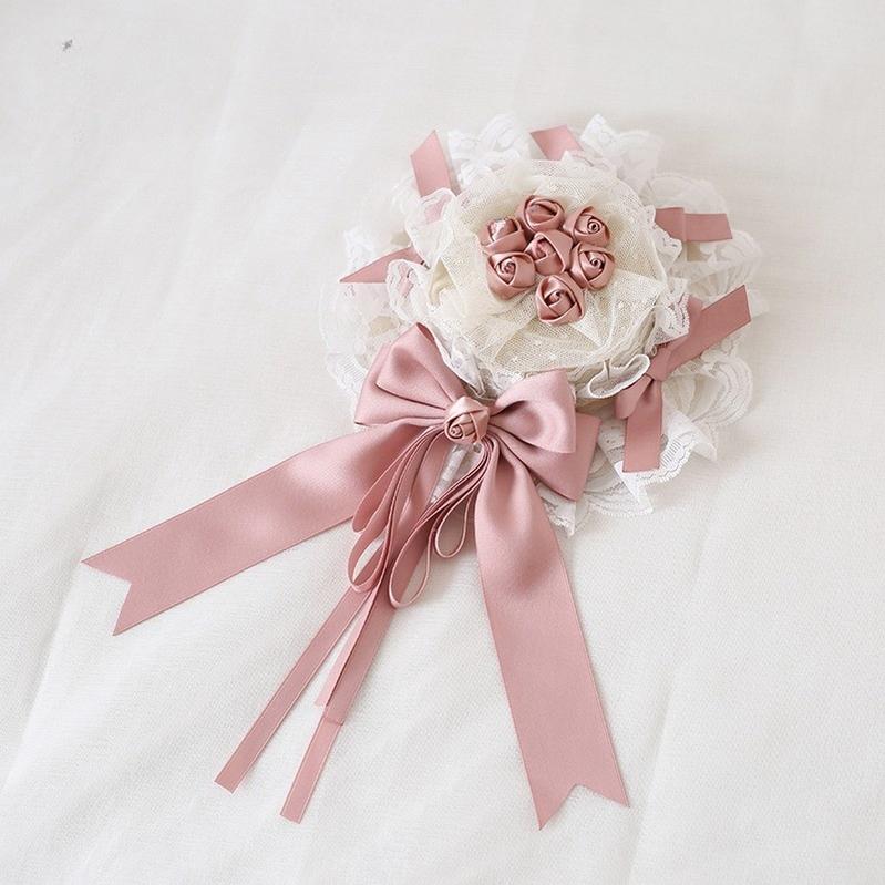 Xiaogui - Ivory & Pink Sweet Lolita Headdress Bridal Lace Headwear - Image 14