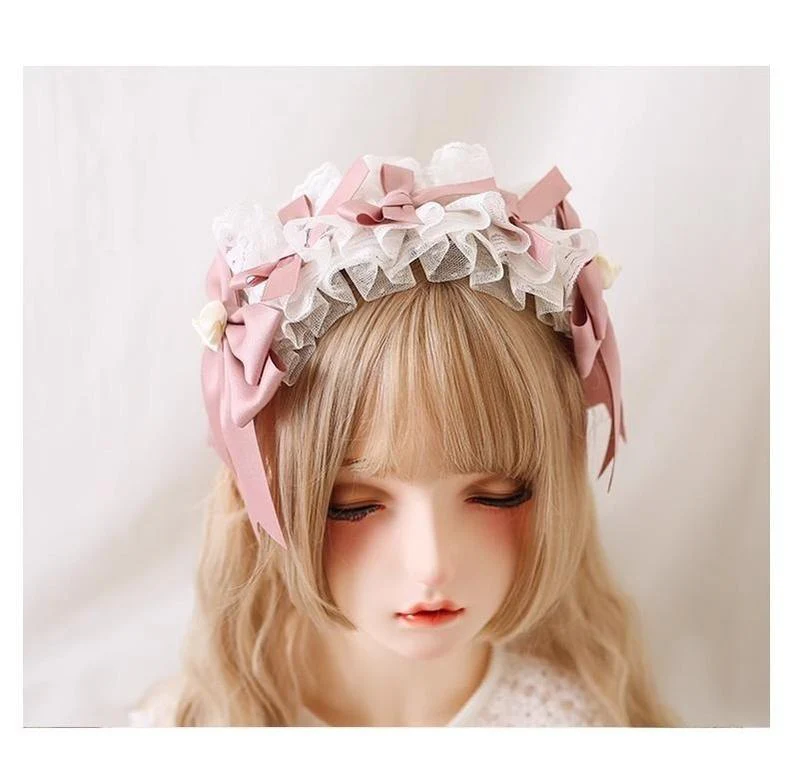 Xiaogui - Ivory & Pink Sweet Lolita Headdress Bridal Lace Headwear - Image 18