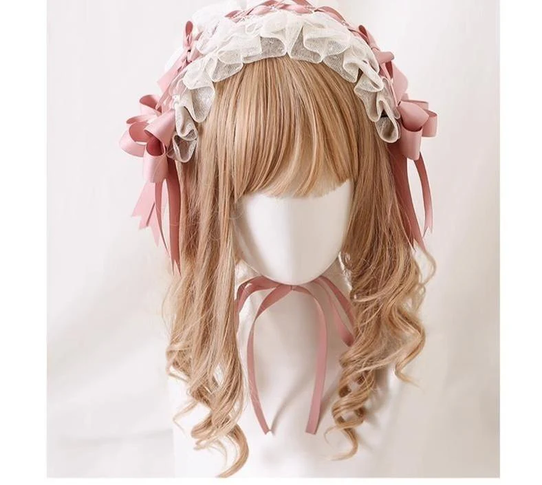 Xiaogui - Ivory & Pink Sweet Lolita Headdress Bridal Lace Headwear - Image 2