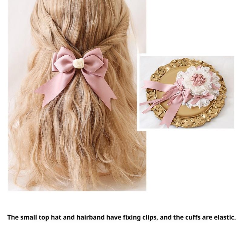 Xiaogui - Ivory & Pink Sweet Lolita Headdress Bridal Lace Headwear - Image 22