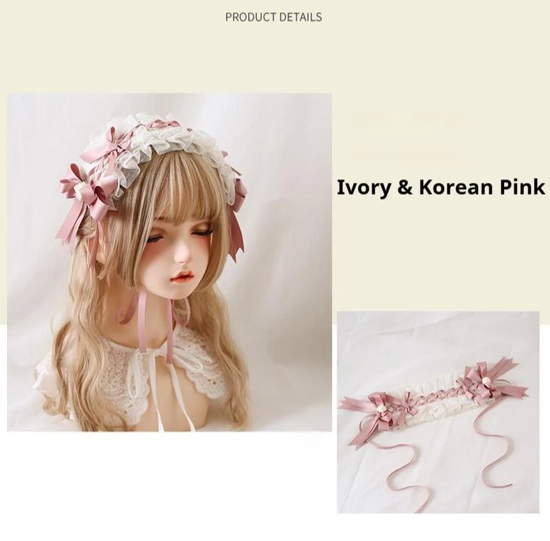 Xiaogui - Ivory & Pink Sweet Lolita Headdress Bridal Lace Headwear - Image 4