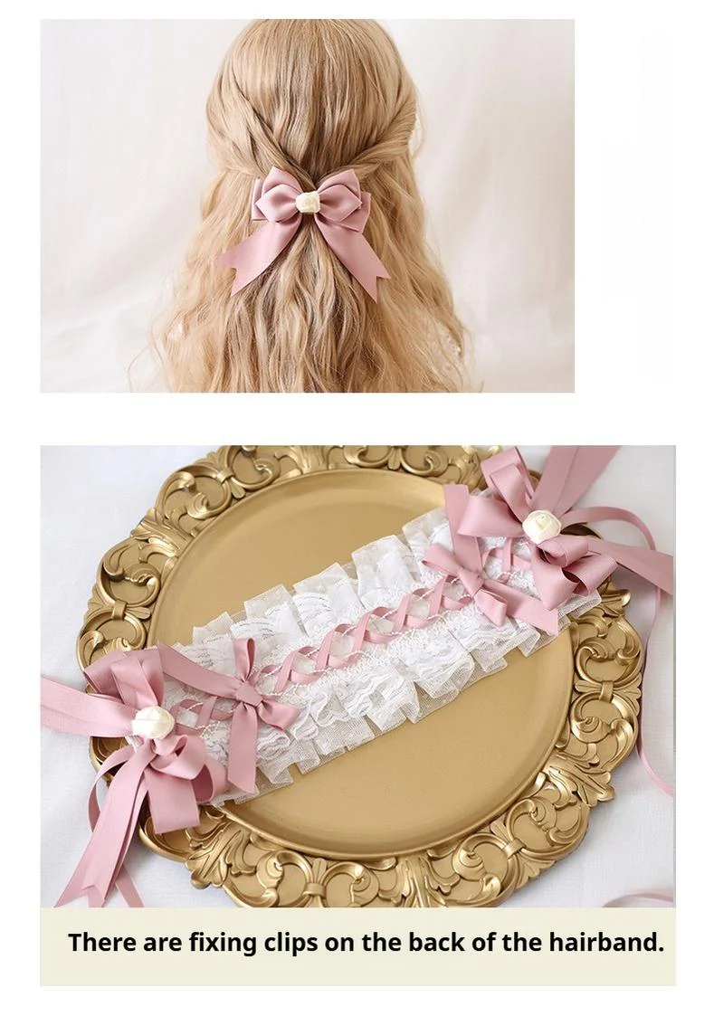 Xiaogui - Ivory & Pink Sweet Lolita Headdress Bridal Lace Headwear - Image 5