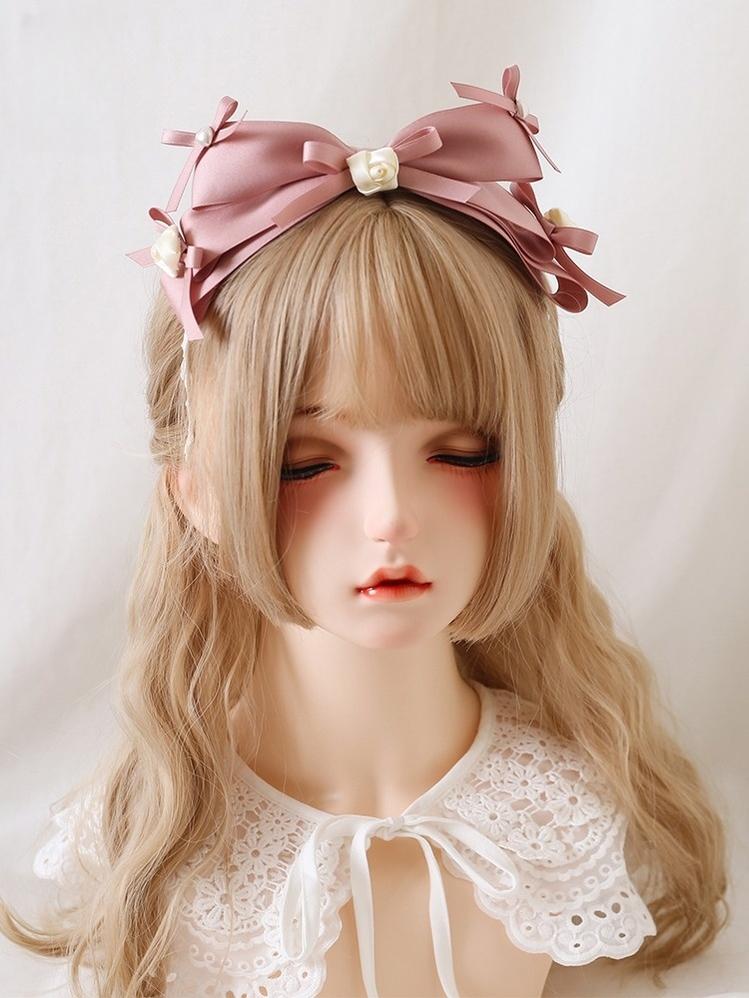 Xiaogui - Ivory & Pink Sweet Lolita Headdress Bridal Lace Headwear - Image 8